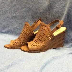 Brown Peep-Toe Wedges